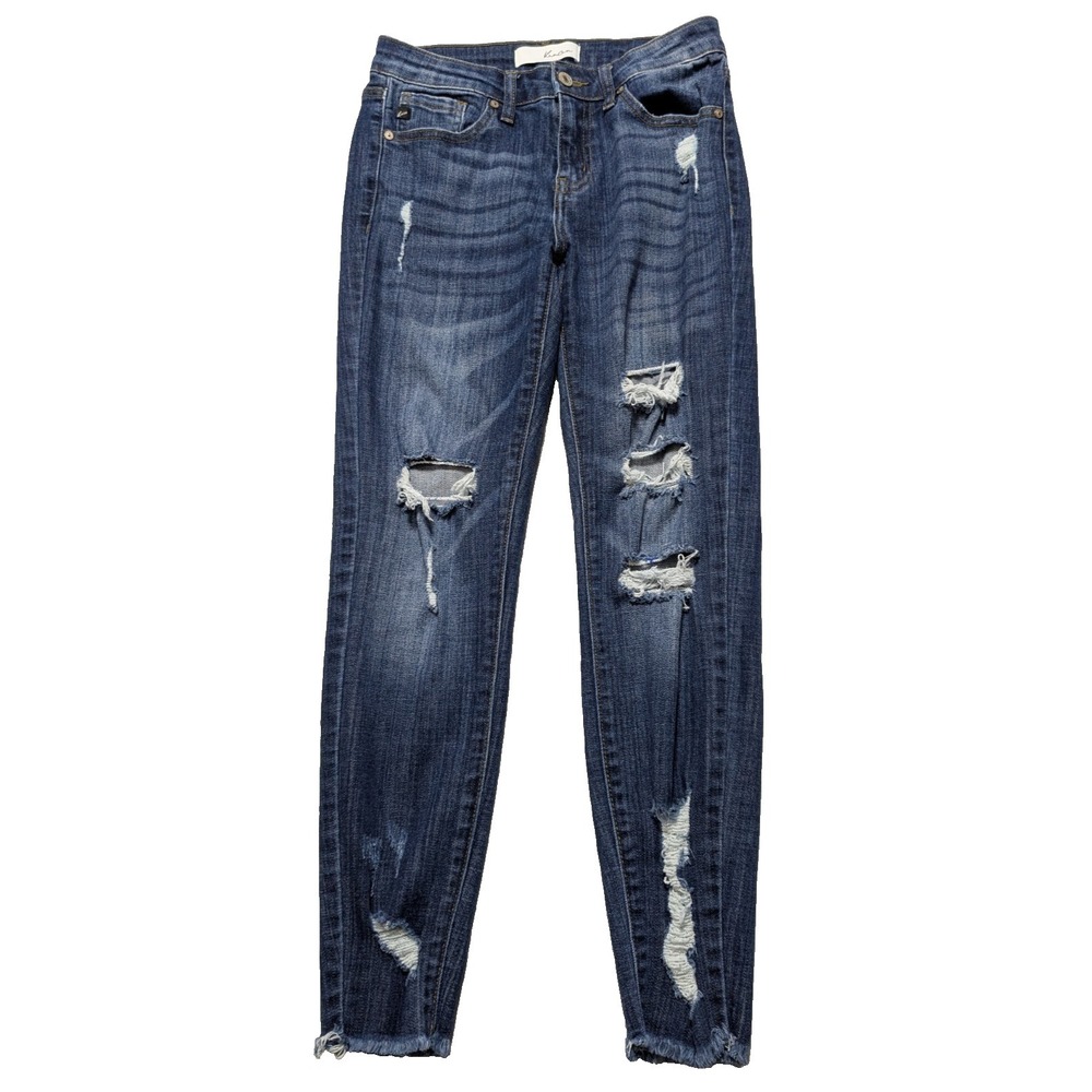 KANCAN Women‎ 5/26 Blue Stretch Denim Distressed Ankle Skinny Jeans KC5056 LD